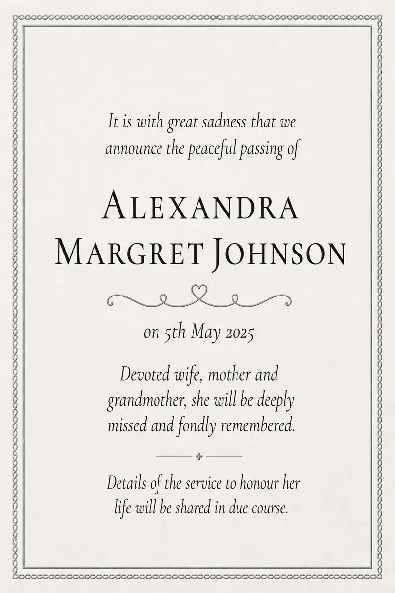 Traditional death notice frame with a fine double-line border